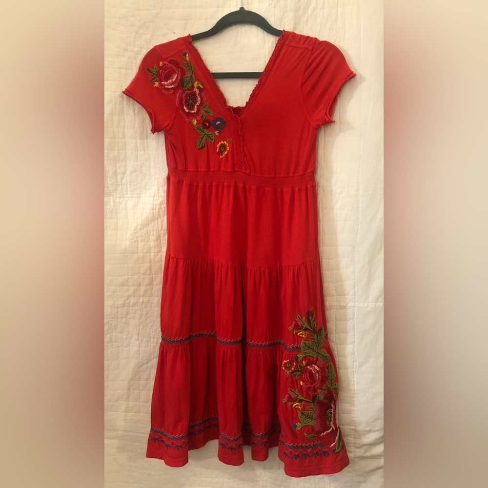 Johnny Was Los Angeles Floral embroidered tiered dress extra small